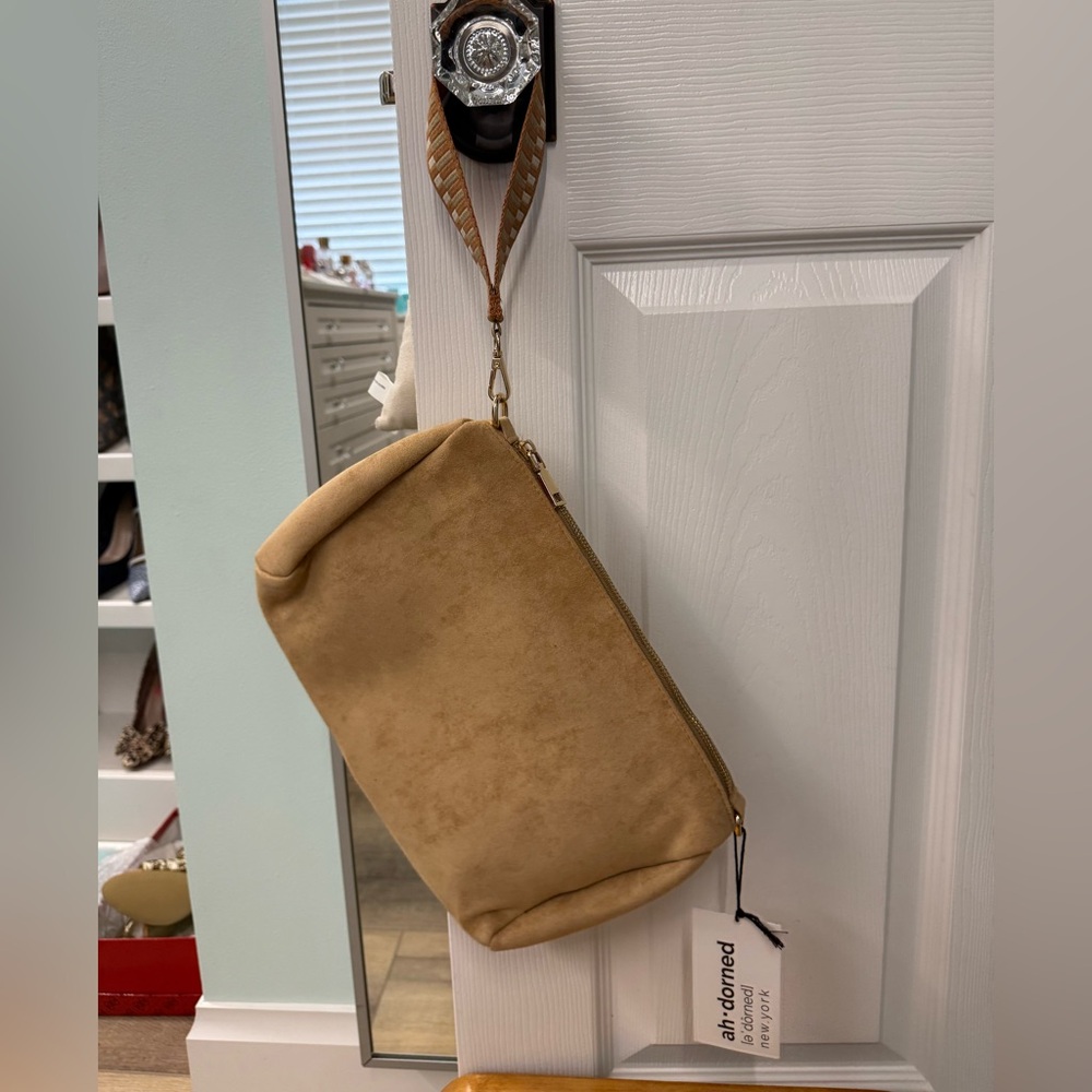 Tan Suede Wristlet Clutch